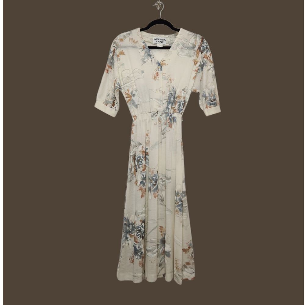 Vintage 70s Melissa Lane Dress Floral Size 10 Flowers Whimsy Cottage Grandma